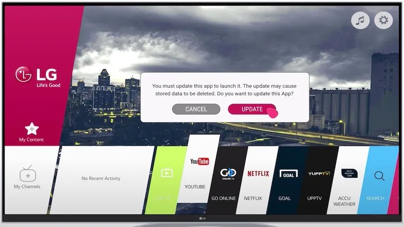 Обновление приложения с домашнего экрана LG Smart TV